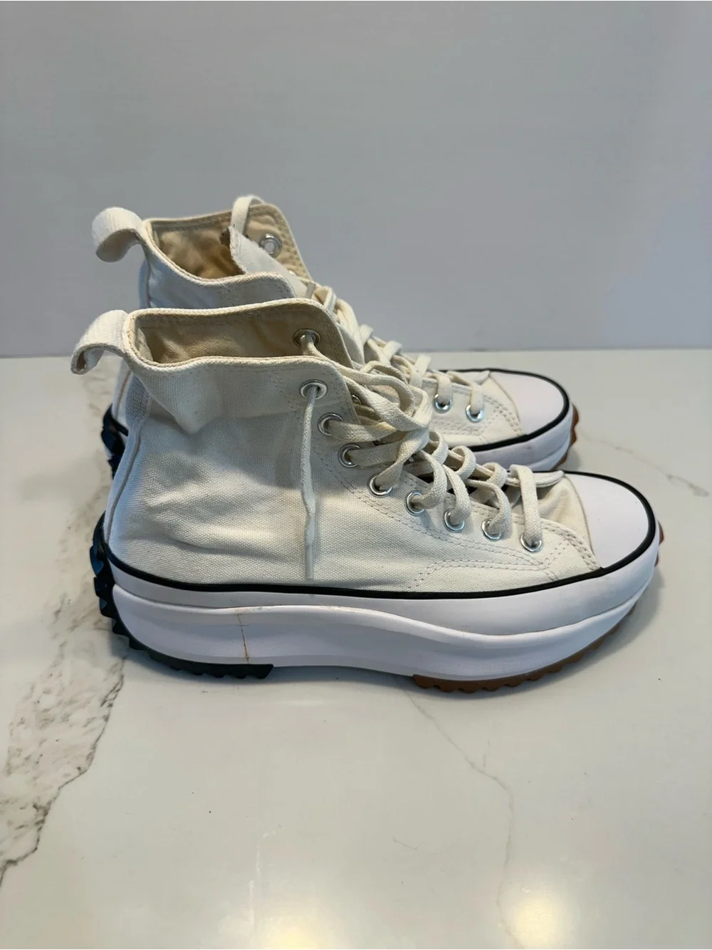 Converse White High-Top Platform Sneakers with Brown/Black Outsole